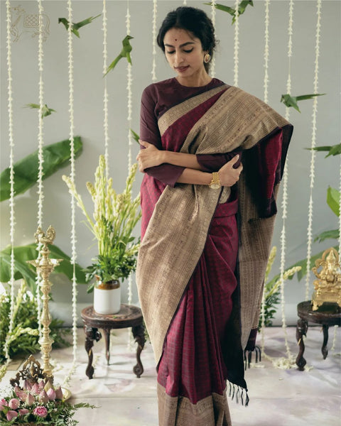 VastraLakshmi Beautiful Wine Soft Silk Saree With Precious Blouse Piece