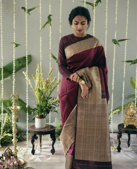 VastraLakshmi Beautiful Wine Soft Silk Saree With Precious Blouse Piece