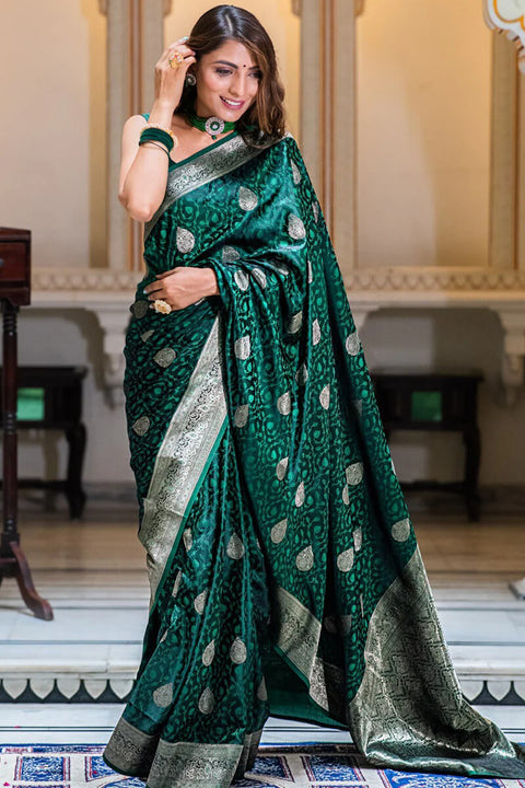 VastraLakshmi Dalliance Dark Green Soft Silk Saree With Engaging Blouse Piece