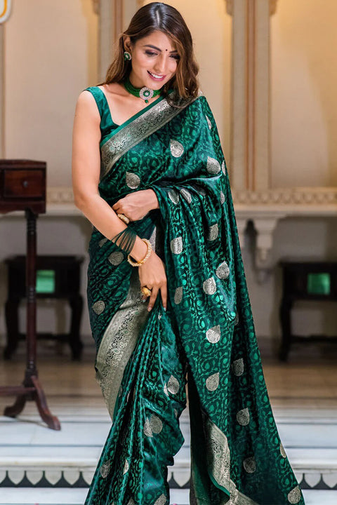 VastraLakshmi Dalliance Dark Green Soft Silk Saree With Engaging Blouse Piece