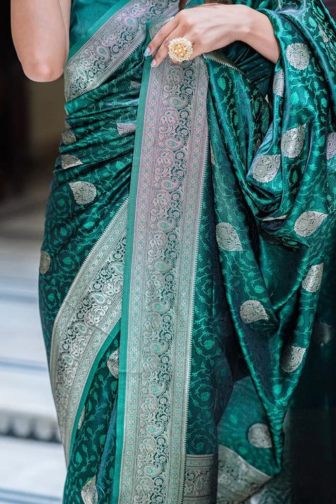 VastraLakshmi Dalliance Dark Green Soft Silk Saree With Engaging Blouse Piece