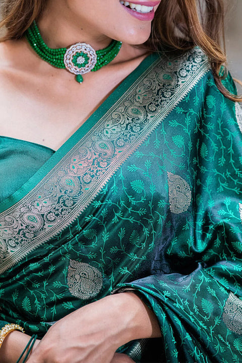 VastraLakshmi Dalliance Dark Green Soft Silk Saree With Engaging Blouse Piece