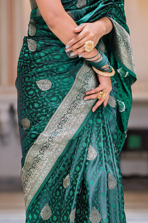 VastraLakshmi Dalliance Dark Green Soft Silk Saree With Engaging Blouse Piece