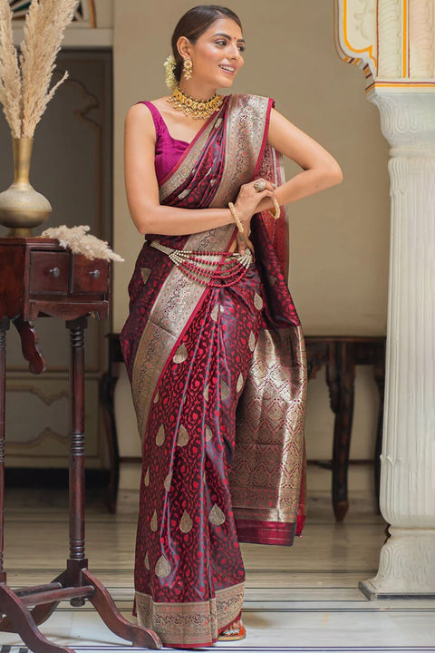 VastraLakshmi Sempiternal Maroon Soft Silk Saree With Evanescent Blouse Piece