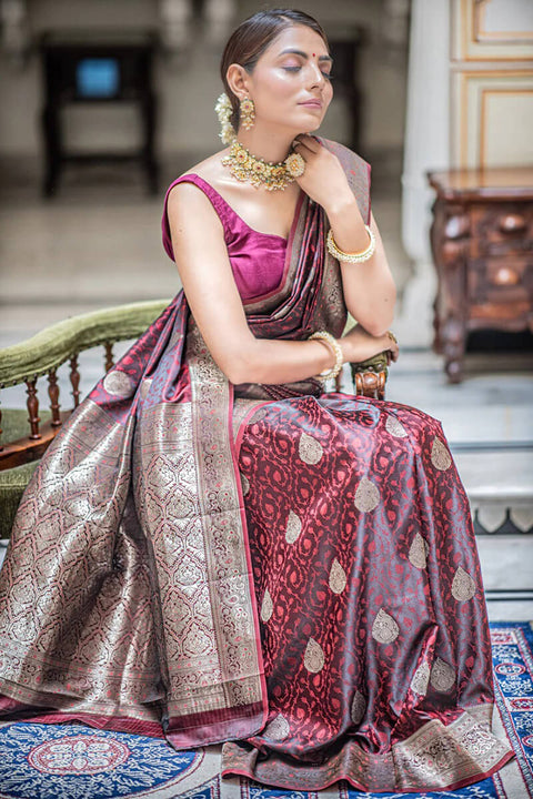 VastraLakshmi Sempiternal Maroon Soft Silk Saree With Evanescent Blouse Piece