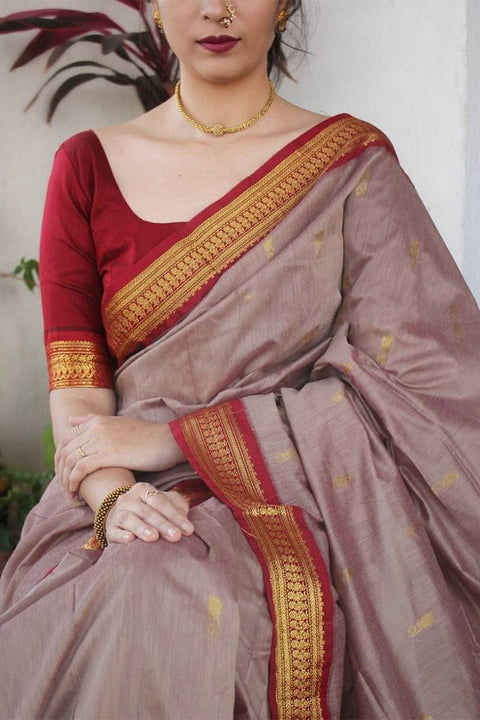 VastraLakshmi Evanescent Grey Soft Silk Saree With Murmurous Blouse Piece