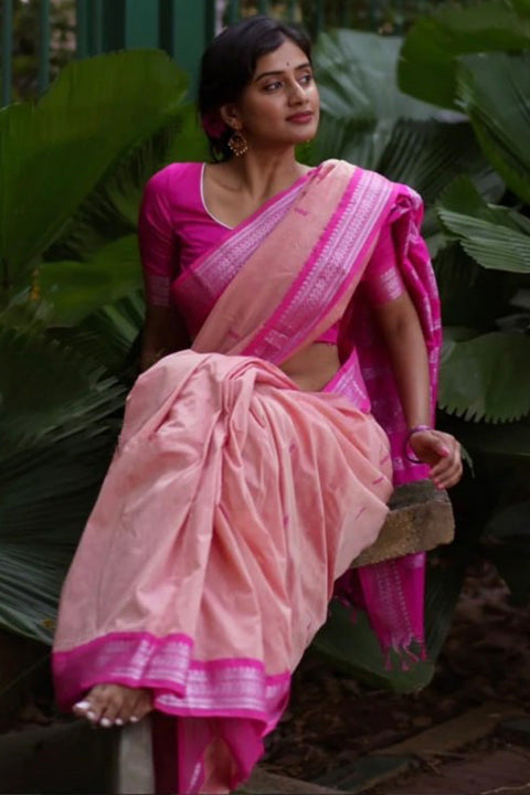 VastraLakshmi Snazzy Pink Soft Silk Saree With Transcendent Blouse Piece