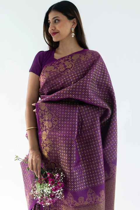 VastraLakshmi Pleasurable Purple Soft Silk Saree With Lassitude Blouse Piece