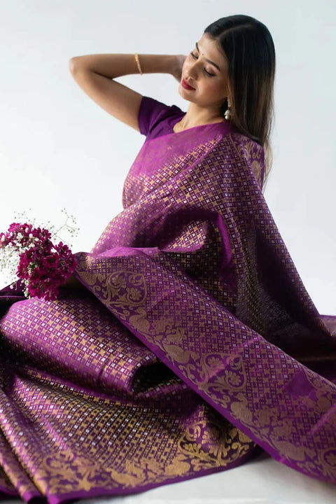 VastraLakshmi Pleasurable Purple Soft Silk Saree With Lassitude Blouse Piece