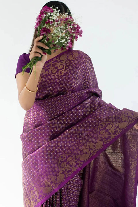 VastraLakshmi Pleasurable Purple Soft Silk Saree With Lassitude Blouse Piece