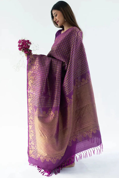 VastraLakshmi Pleasurable Purple Soft Silk Saree With Lassitude Blouse Piece