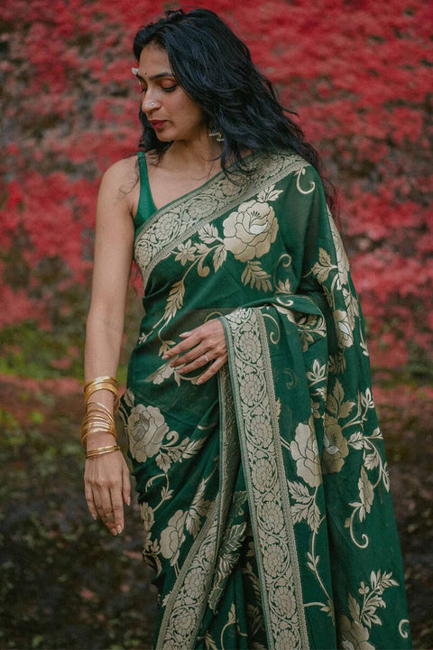 VastraLakshmi Gorgeous Green Soft Silk Saree With Elegant Blouse Piece