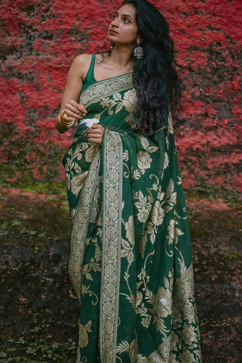 VastraLakshmi Gorgeous Green Soft Silk Saree With Elegant Blouse Piece