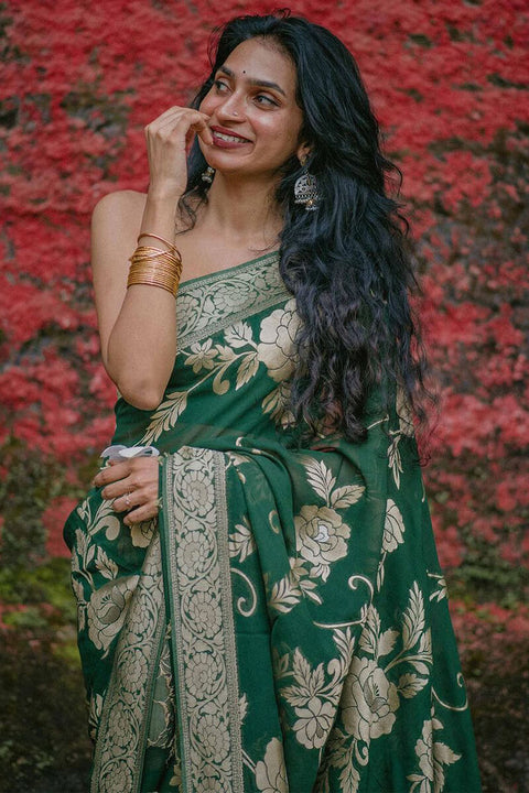 VastraLakshmi Gorgeous Green Soft Silk Saree With Elegant Blouse Piece