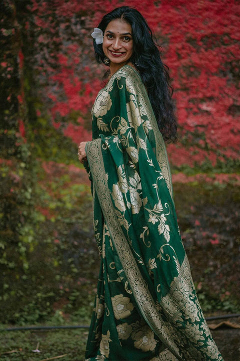 VastraLakshmi Gorgeous Green Soft Silk Saree With Elegant Blouse Piece