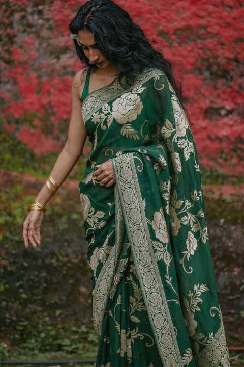 VastraLakshmi Gorgeous Green Soft Silk Saree With Elegant Blouse Piece