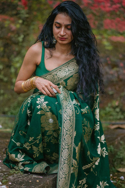 VastraLakshmi Gorgeous Green Soft Silk Saree With Elegant Blouse Piece