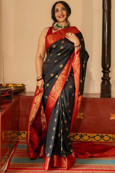 VastraLakshmi Trendy Black Soft Silk Saree With Classy Blouse Piece