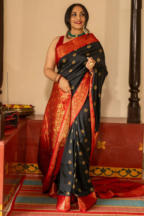 VastraLakshmi Trendy Black Soft Silk Saree With Classy Blouse Piece