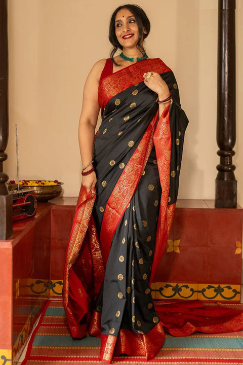 VastraLakshmi Trendy Black Soft Silk Saree With Classy Blouse Piece