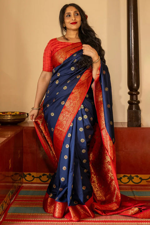 VastraLakshmi Phenomenal Navy Blue Soft Silk Saree With Deserving Blouse Piece