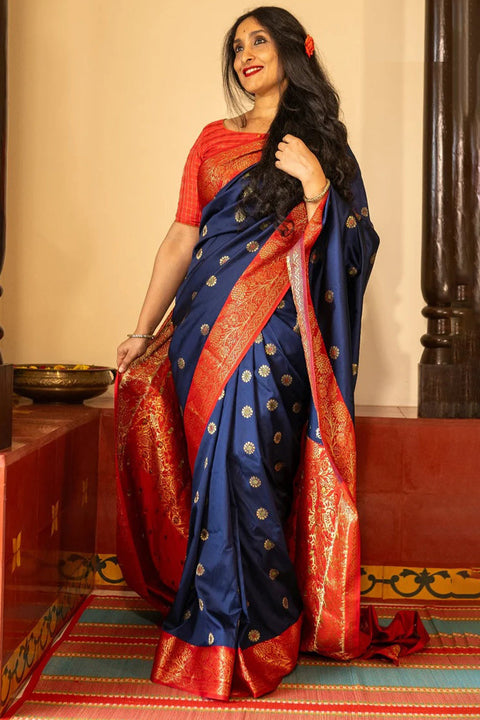 VastraLakshmi Phenomenal Navy Blue Soft Silk Saree With Deserving Blouse Piece