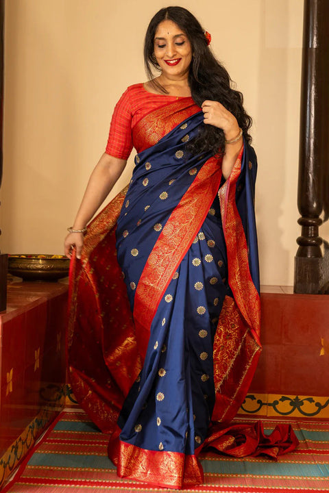 VastraLakshmi Phenomenal Navy Blue Soft Silk Saree With Deserving Blouse Piece