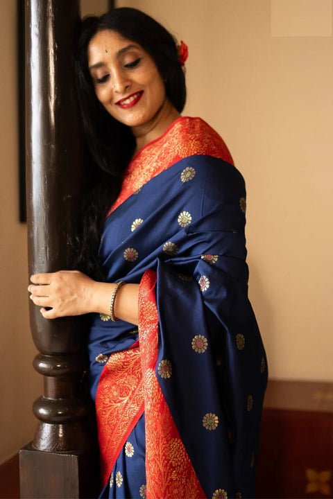 VastraLakshmi Phenomenal Navy Blue Soft Silk Saree With Deserving Blouse Piece