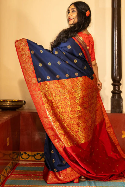 VastraLakshmi Phenomenal Navy Blue Soft Silk Saree With Deserving Blouse Piece