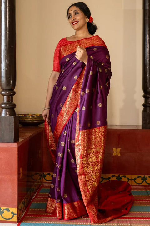 VastraLakshmi Ethnic Purple Soft Silk Saree With Delightful Blouse Piece