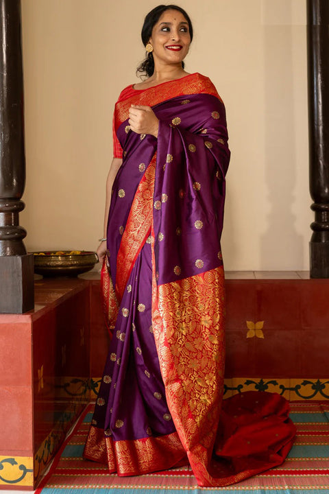 VastraLakshmi Ethnic Purple Soft Silk Saree With Delightful Blouse Piece