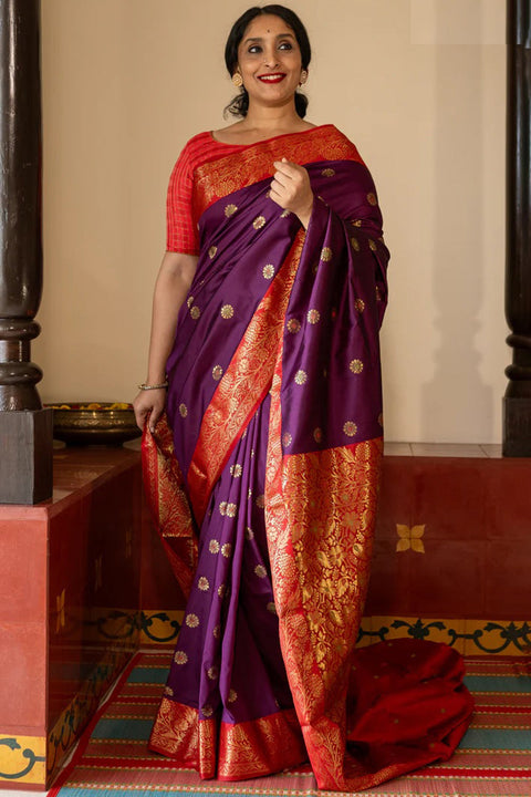 VastraLakshmi Ethnic Purple Soft Silk Saree With Delightful Blouse Piece