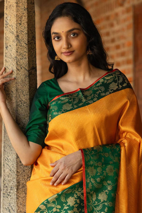 VastraLakshmi Outstanding Yellow Soft Silk Saree With Flattering Blouse Piece