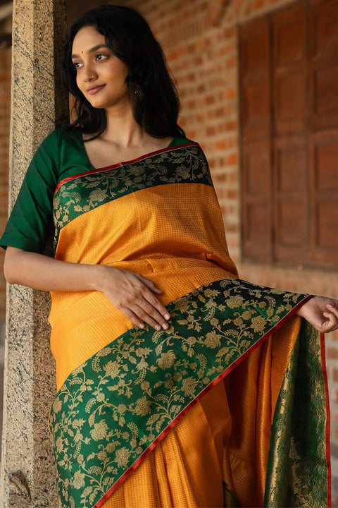 VastraLakshmi Outstanding Yellow Soft Silk Saree With Flattering Blouse Piece