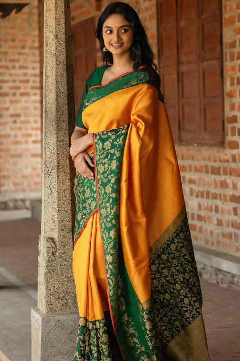 VastraLakshmi Outstanding Yellow Soft Silk Saree With Flattering Blouse Piece