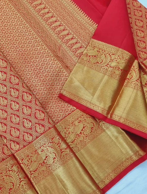 VastraLakshmi Mellifluous Red Soft Silk Saree With Beleaguer Blouse Piece