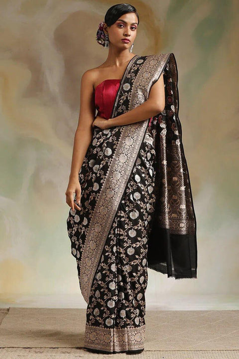 VastraLakshmi Flaunt Black Soft Silk Saree With Radiant Blouse Piece