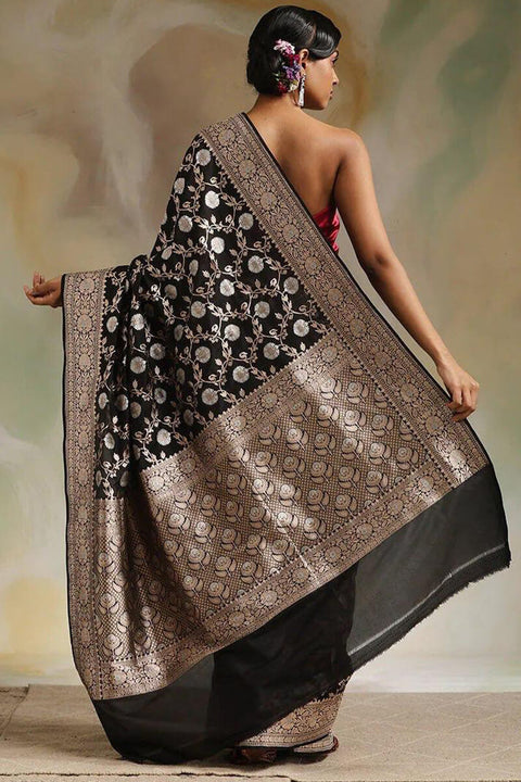 VastraLakshmi Flaunt Black Soft Silk Saree With Radiant Blouse Piece