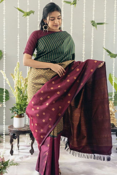 VastraLakshmi Flattering Wine Soft Silk Saree With Panoply Blouse Piece