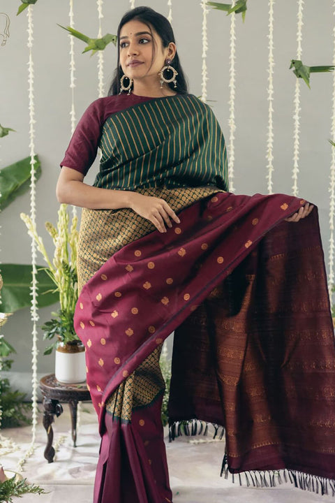 VastraLakshmi Flattering Wine Soft Silk Saree With Panoply Blouse Piece