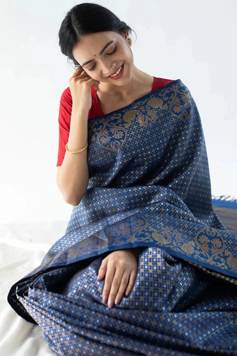 VastraLakshmi Fancifull Blue Soft Silk Saree With Gleaming Blouse Piece