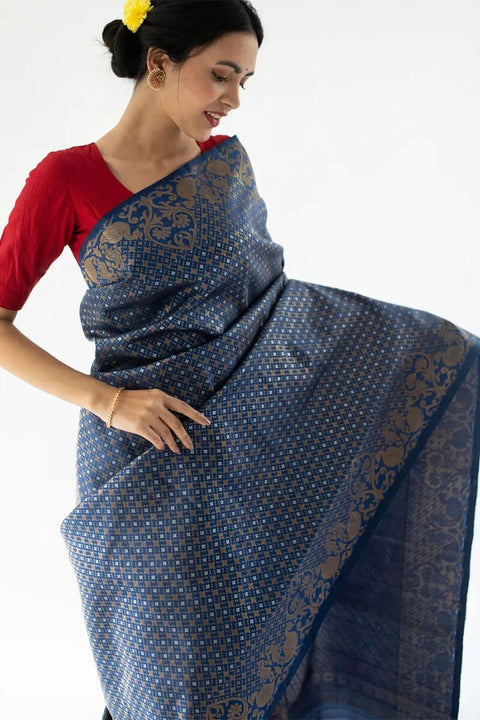 VastraLakshmi Fancifull Blue Soft Silk Saree With Gleaming Blouse Piece