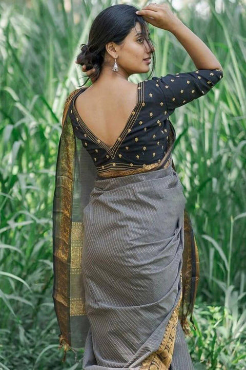 VastraLakshmi Exceptional Grey Soft Silk Saree With Adoring Blouse Piece