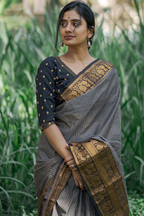 VastraLakshmi Exceptional Grey Soft Silk Saree With Adoring Blouse Piece