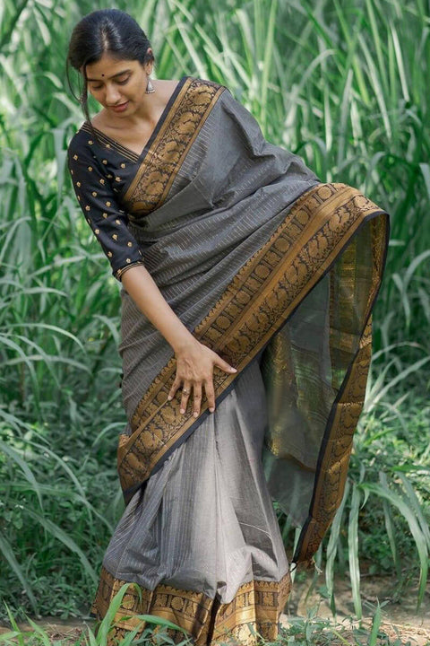 VastraLakshmi Exceptional Grey Soft Silk Saree With Adoring Blouse Piece