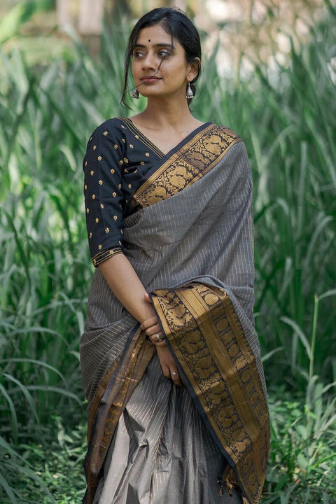 VastraLakshmi Exceptional Grey Soft Silk Saree With Adoring Blouse Piece