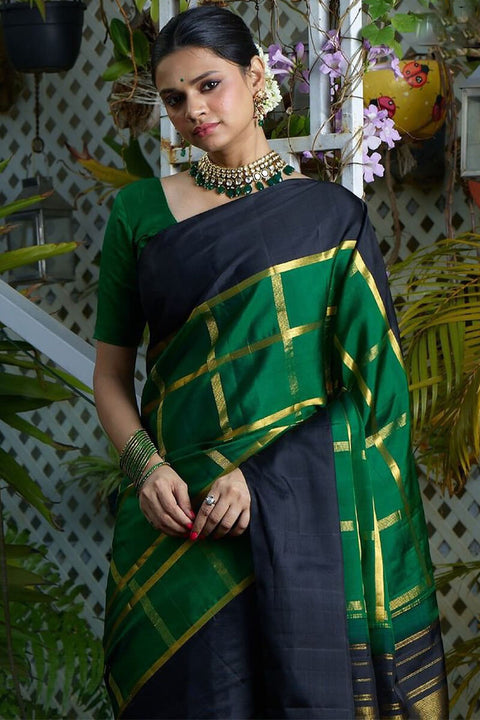 VastraLakshmi Alluring Dark Green Soft Silk Saree With Entrancing Blouse Piece