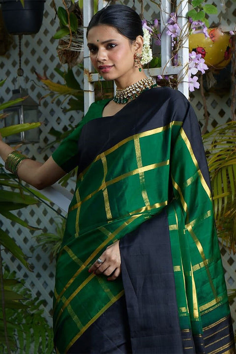 VastraLakshmi Alluring Dark Green Soft Silk Saree With Entrancing Blouse Piece