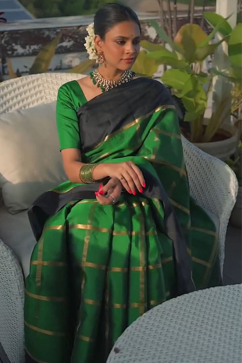 VastraLakshmi Alluring Dark Green Soft Silk Saree With Entrancing Blouse Piece