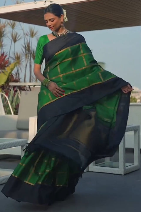 VastraLakshmi Alluring Dark Green Soft Silk Saree With Entrancing Blouse Piece